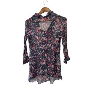 Vtg La Via 18 Silk Ruffle Front Y2K Abstract Top Size M Office Siren Dark Sexy